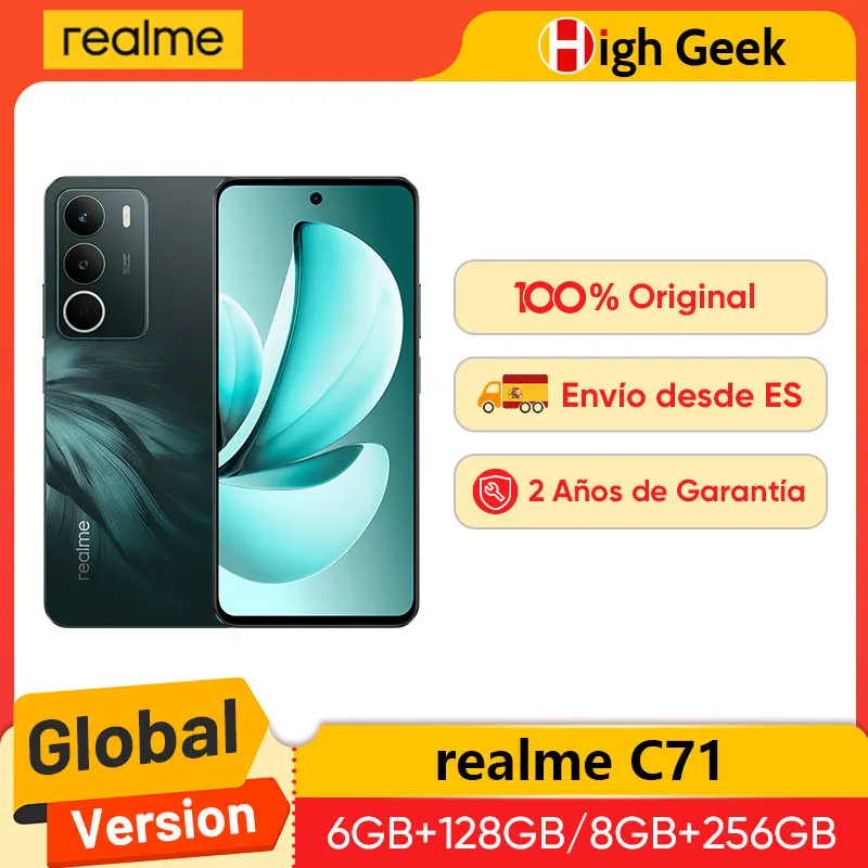 Smartphone Realme C71 – 6+128 Go, Batterie 6000 MAh, Charge 45W, écran 6.67" 120Hz, IP54