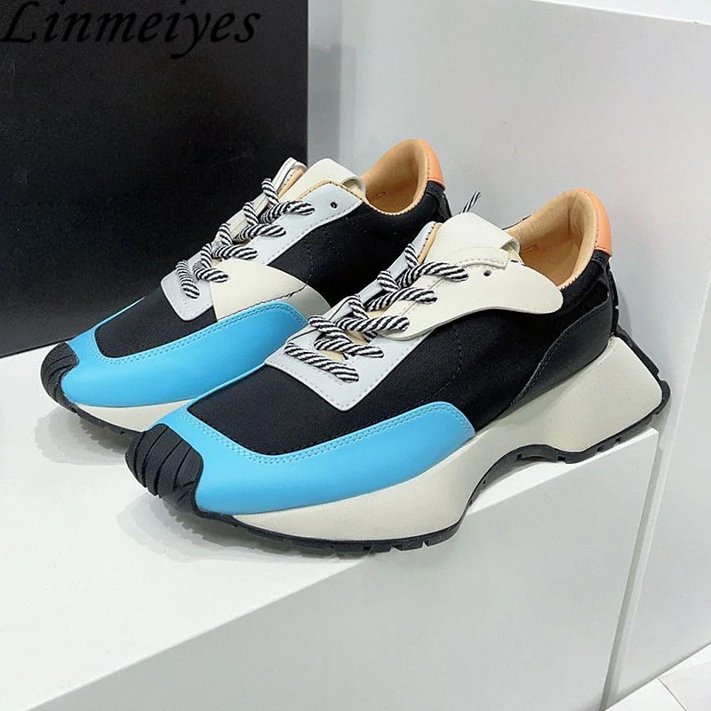 

2023 New Patchwork Sneakers Women Outdoors Running Shoes Woman Lace Up Square Toe Casual Flat Shoes Comfort Sports Shoes Woman