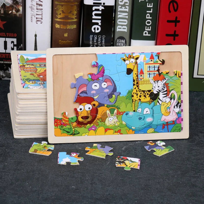 Wooden Jigsaw Puzzles 24 Pieces Kids Cartoon Animal Early Educational Learning Toys for Children Gift