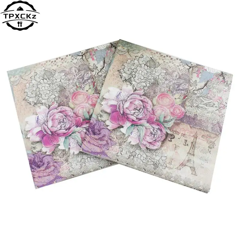 20Pcs/lot Tissue Napkins Floral Flower Theme Paper Napkins Decoupage Decoration Festive Party Supplies 33x33cm