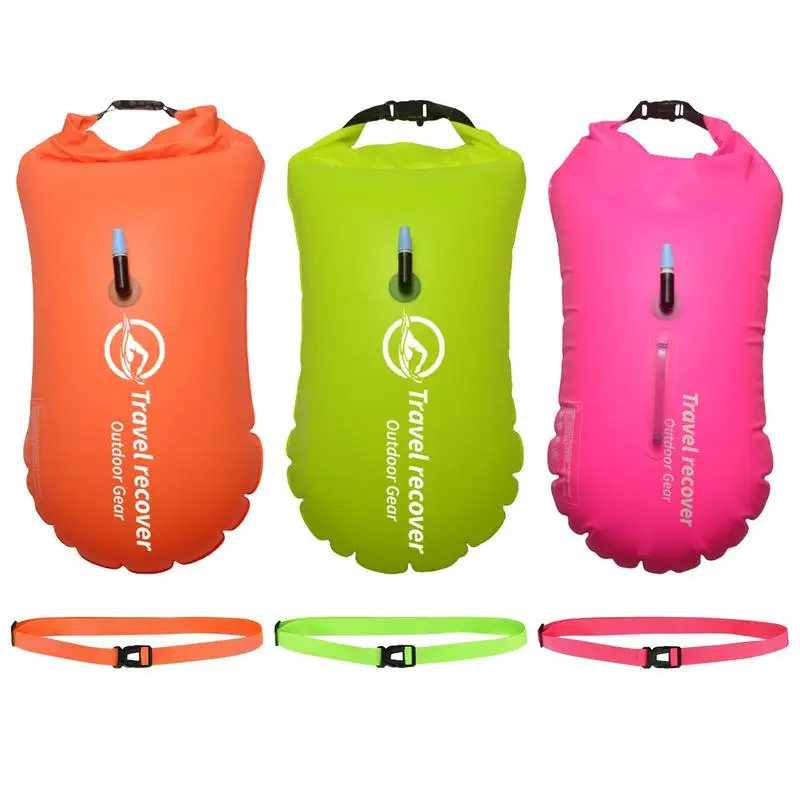 Inflatable Open Swimming Buoy Tow Float Dry Bag Double Air Bag with Waist Belt for Water Sport Swimming Storage Float Tools