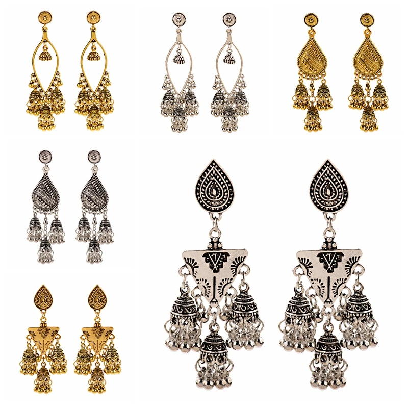 

Ethnic Long Earrings for Women Gold Plated Bells Tassel Fringe Earrings Vintage Wedding Geometric Drop Dangle Earrings Jewelry