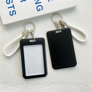 1Pc Solid Color Student Bus ID Card Protective Cover Keyring School Access Door Card Credit Card Holder Bag Set Key Chain 1