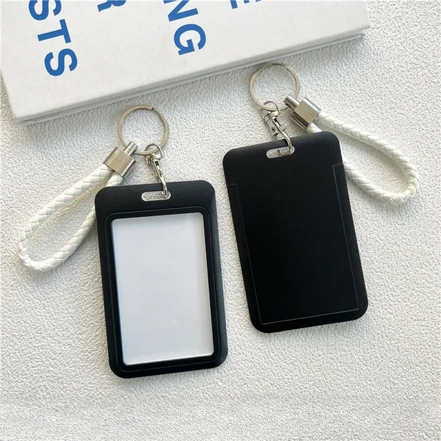 1Pc Solid Color Student Bus ID Card Protective Cover Keyring School Access Door Card Credit Card Holder Bag Set Key Chain 1