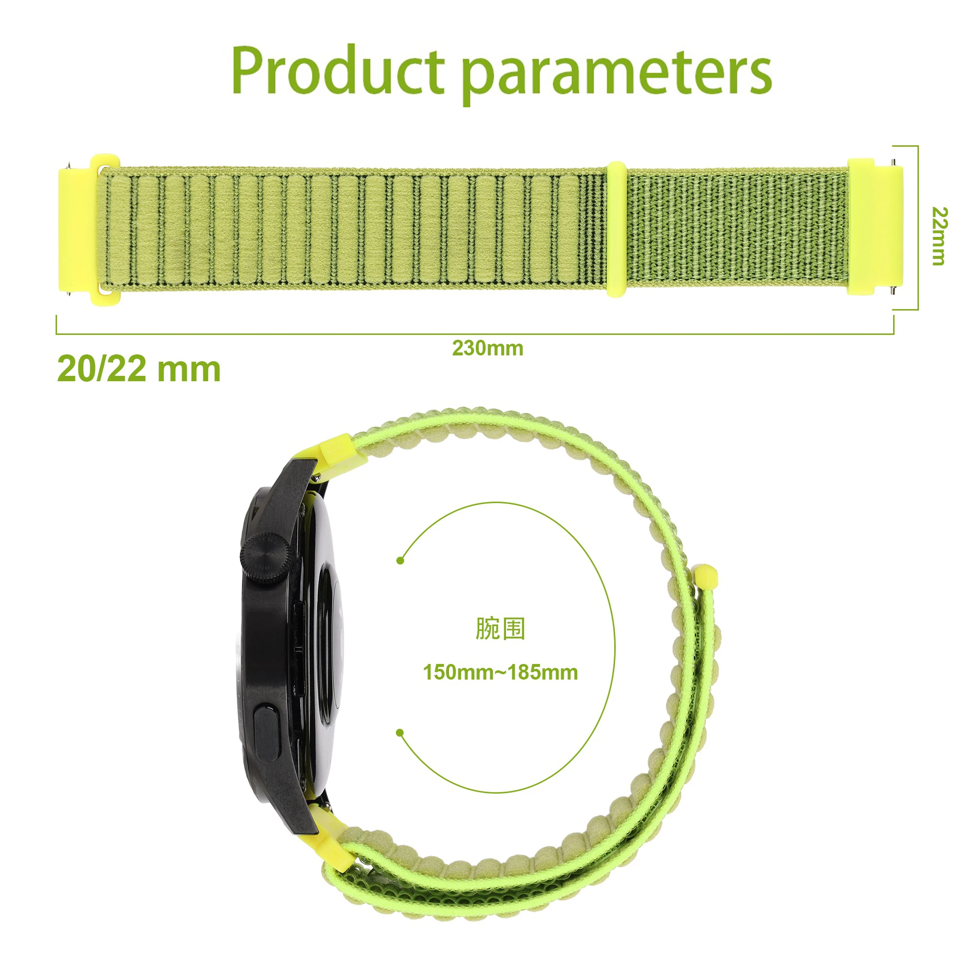 Nylon Velcro Strap Braided Bracelet Band - 20/22mm Adjustable Watchband