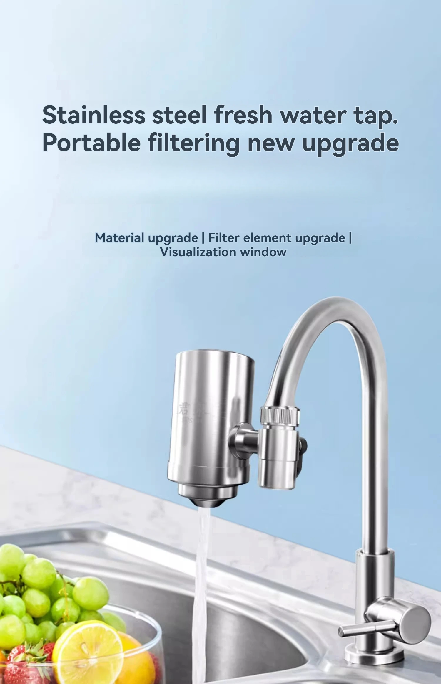 Description Picture 2 of itemFaucet Water Filter Kitchen Tap Water Purifier Stainless Steel Faucet Mount Water Filtration System Remove Chlorine, Sediment