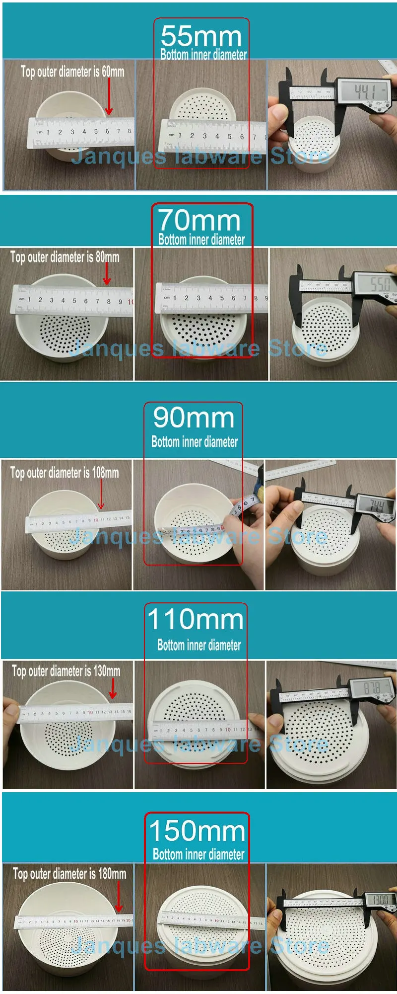 1pcs Bottom ID 55/70/90/110/150mm Plastic Detachable Filter Funnel Resistant corrosion Buchner Funnel Laboratory Filter Tool