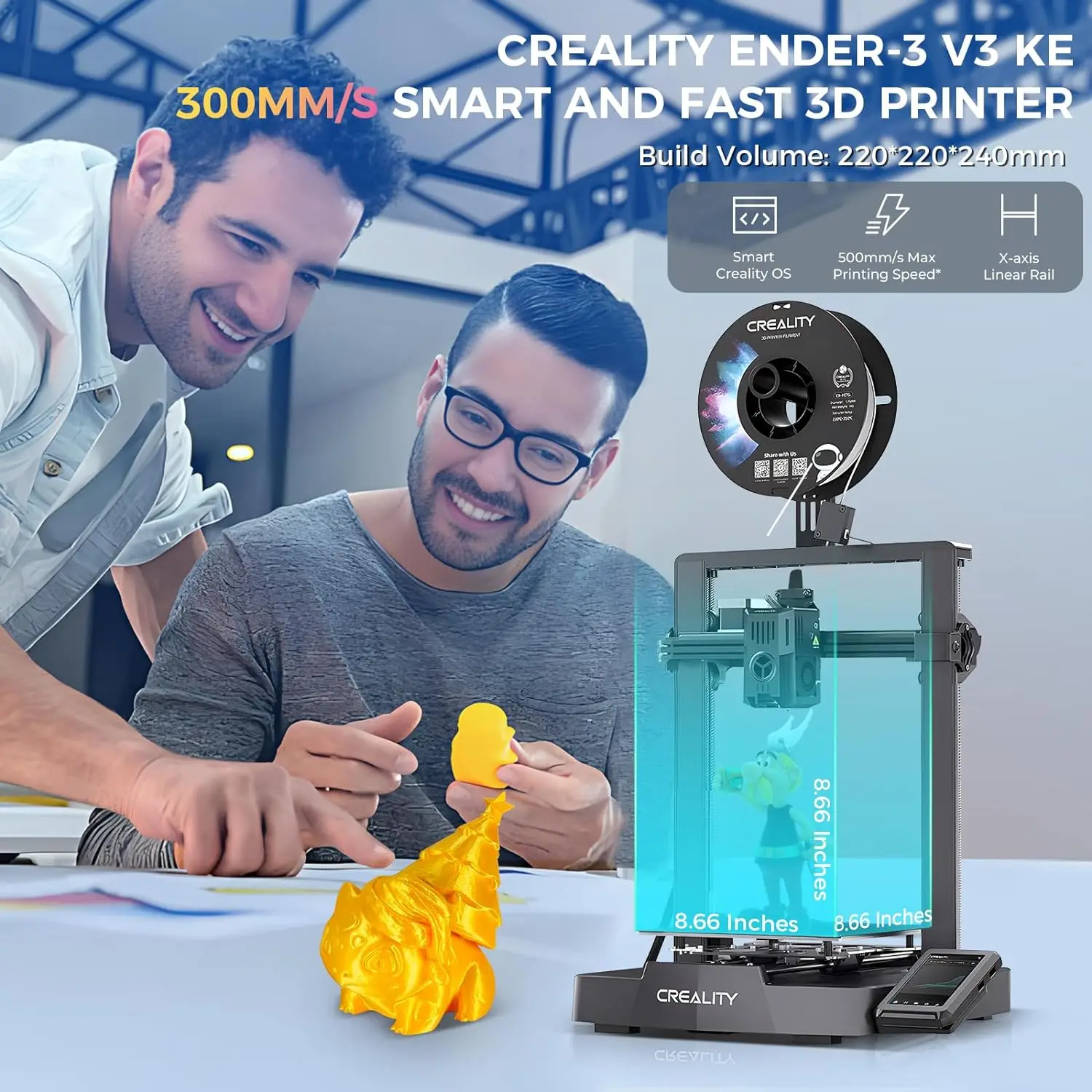 

Creality Official Ender 3 V3 KE 3D Printer 500mm/s High-Speed Printing Self-Test Dual Z-axis Double Linear Shafts on Y-axis