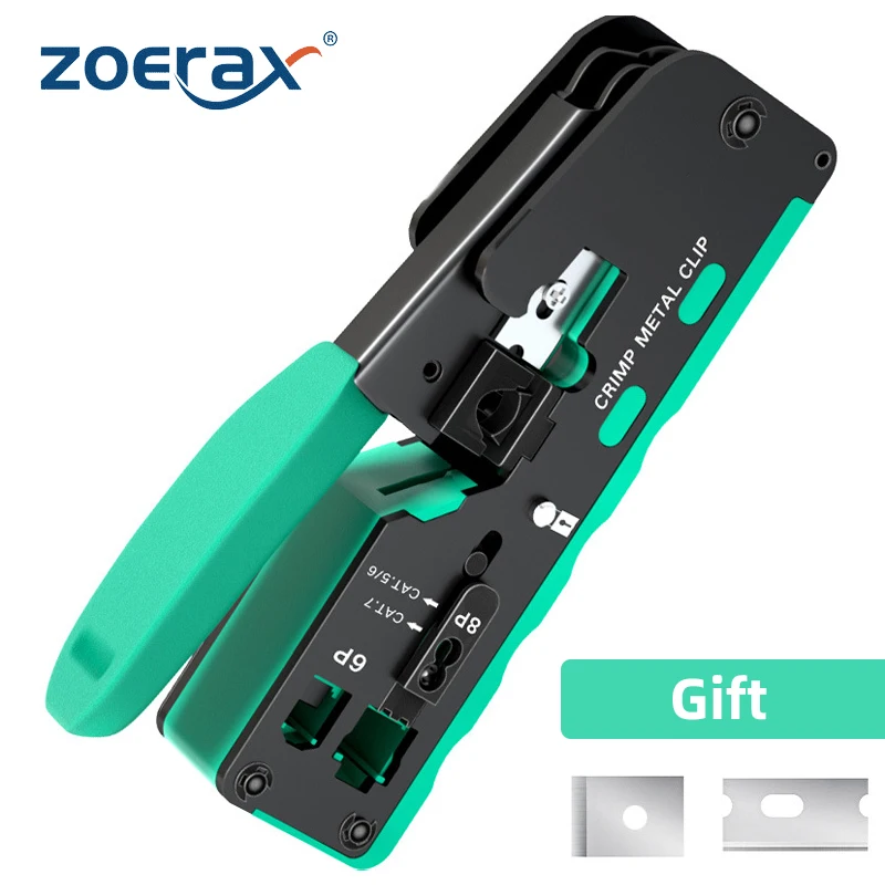 Zoerax Rj45 Crimper Ferramenta Passar Através de Conectores Crimper Fio Stripper Cortador de Fio para Cat5 Cat5e Cat6 Cat6a 7