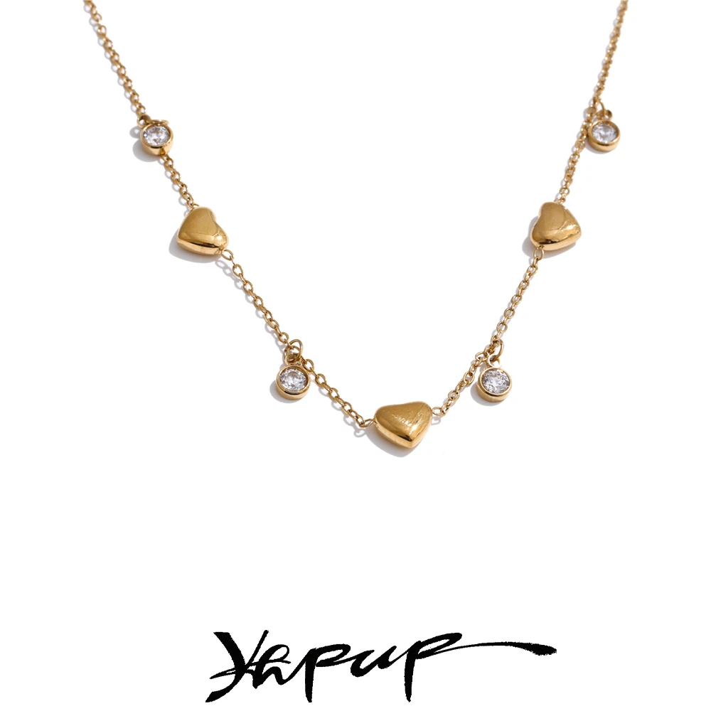 Yhpup Necklace Zirconia Heart Fashion Stainless Steel