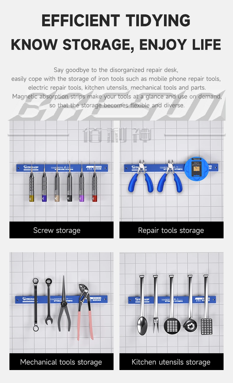 Magnetic Tool Holder Heavy-duty Magnet Tool Bar Strip Rack Space-Saving & Strong Metal Organizer Storage Rack For Knife Wrench