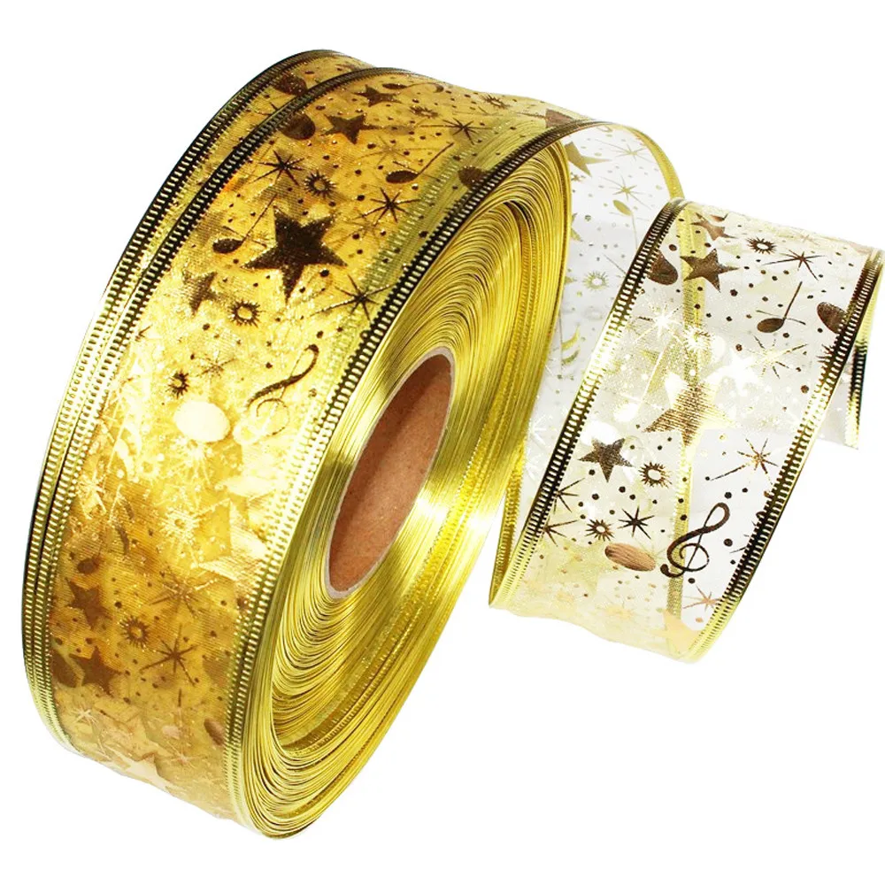 2m Silver Hot Stamping Ribbon Five-Pointed Star Christmas Tree Decoration Christmas Gift Wrapping Ribbon Decoration