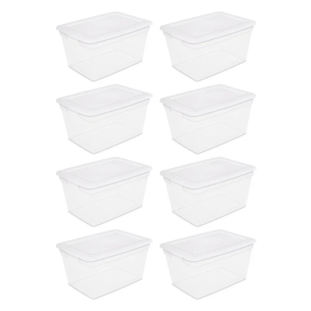 

Sterilite 58 Qt Storage Box Clear Base White Lid Set of 8 ,storage containers