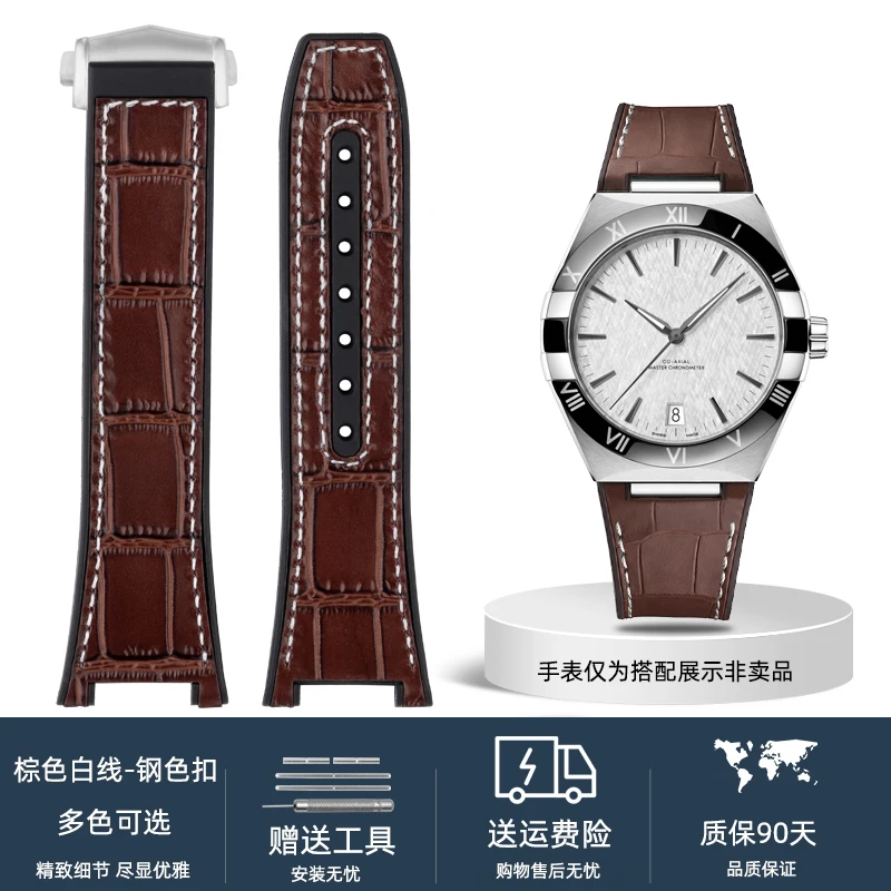 thumbnail image 1 of Correa de reloj para la serie Omega Constellation Manhattan, con diseño de piel de vaca y cocodrilo, parte inferior de caucho de silicona, correa para reloj de observatorio, 1 of 5