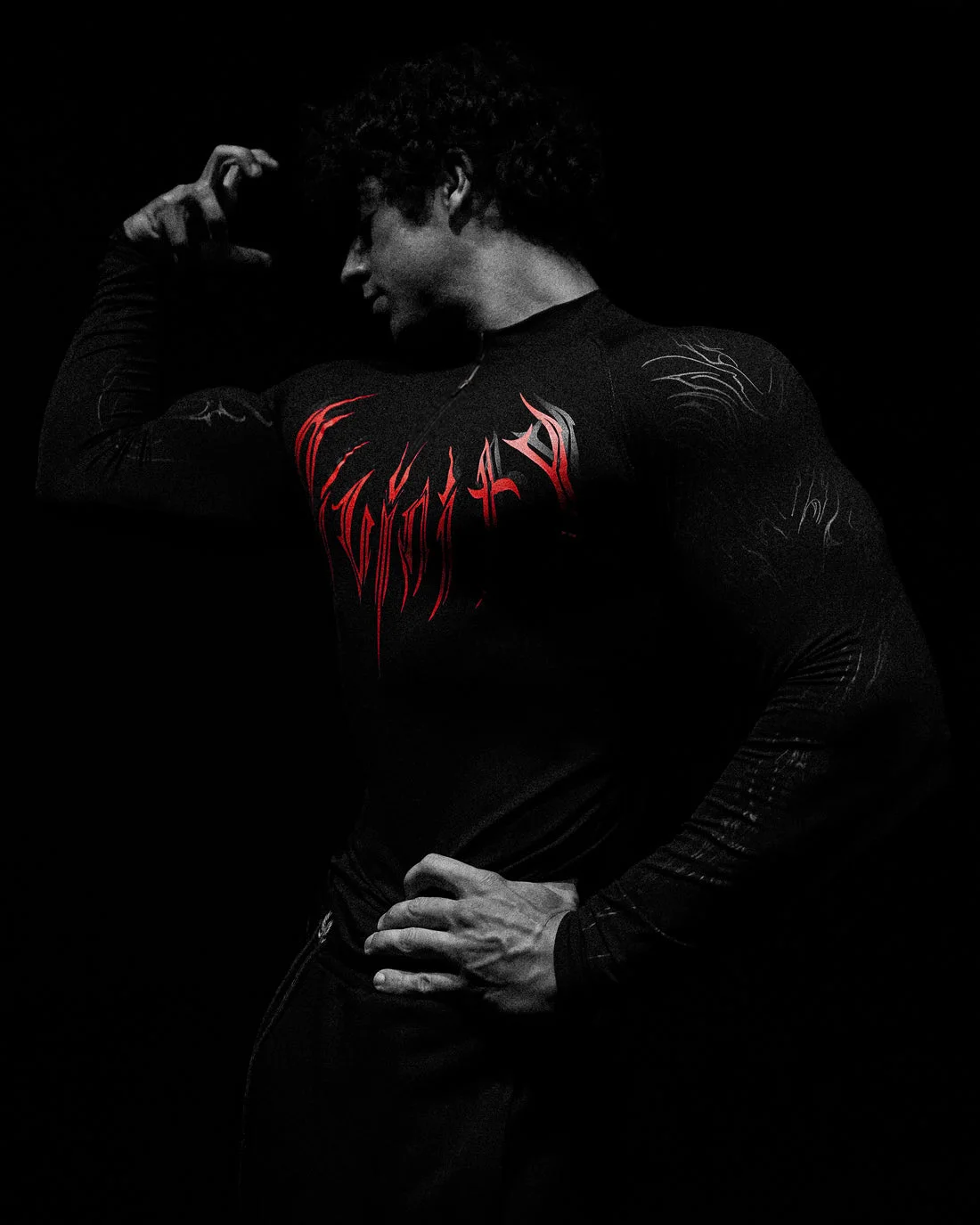 Breathedivinity Compression Long Sleeve Quarter Zip tops Muscle GYM Fitness Mock Neck in Black Wolves Club Y2K 5