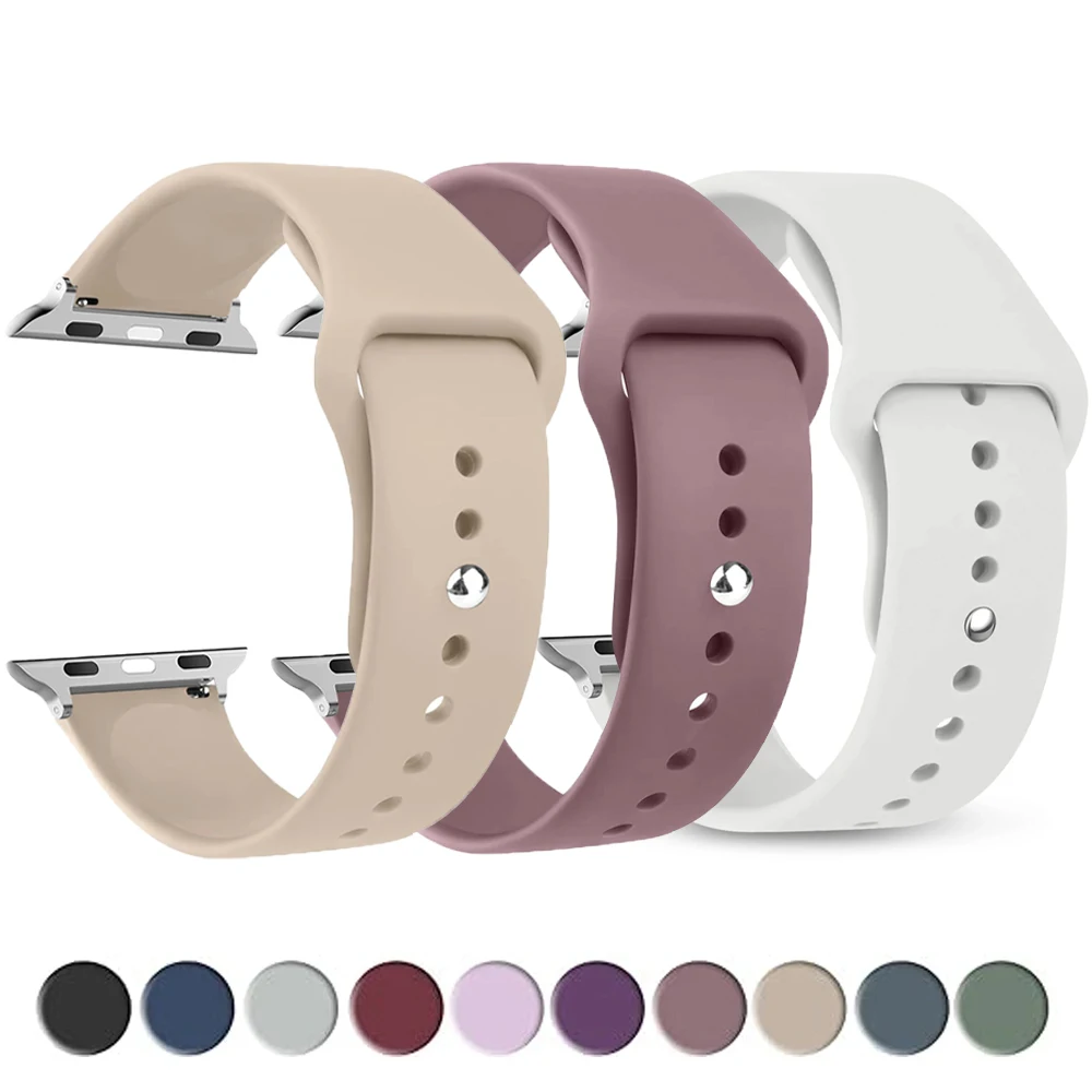 

Ремешок силиконовый для Apple Watch Series 9 8 7 6 5 3 4 3 SE Ultra 2 45 мм 44 мм 42 мм 49 мм 40 мм 41 мм, спортивный браслет для iWatch