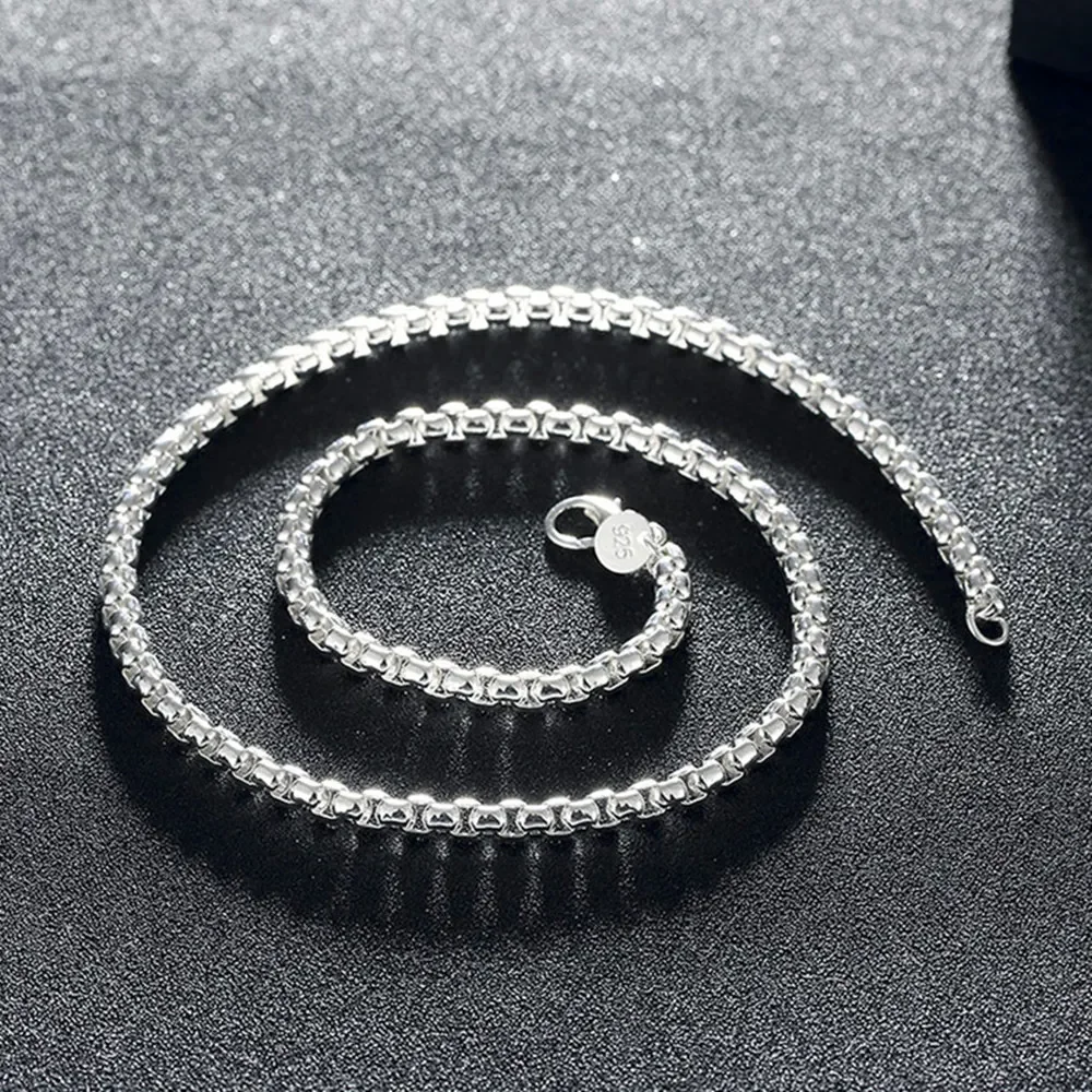 2pcs Set 45-60cm 925 Sterling Silver 4mm width Chain Necklace Bracelet set For Women Men Wedding Engagement Charm Jewelry silver necklace