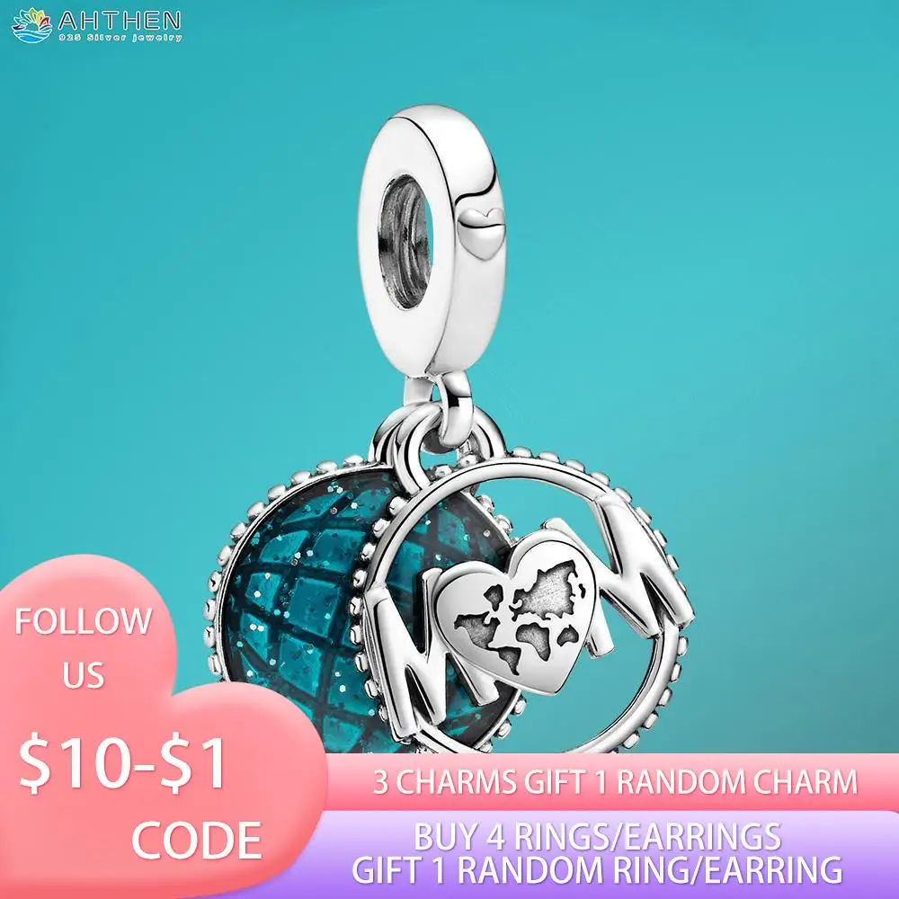 

Ahthen 925 Sterling Silver Charm Glitter Globe Mum Dangle Charm fit Original Pandora Bracelets for Women DIY Jewelry Making