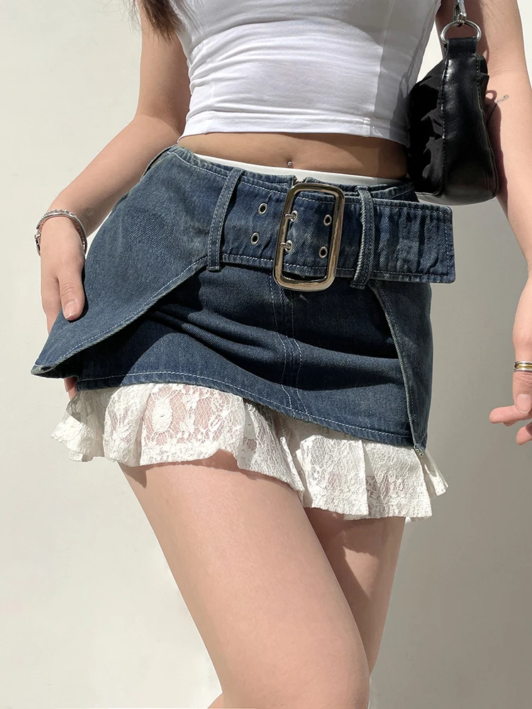 tennis skirt Rockmore y2k Super Short Jean Skirts Belt Design Fashion Sexy Low Waisted Mini Skirts Women Summer Beach Party Skirts 90s Retro mini skirts for women