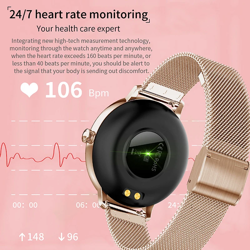 Wonlex CF80  Women Smart Watch HD Full Touch Screen Sport Watches IP67 Waterproof  Smartwatch  Heart Rate Fitness Tracker Watch