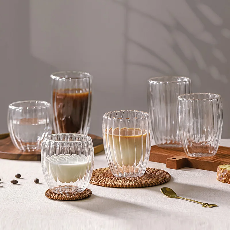 

Stripe Double Wall High Borosilicate Glass Tea Mug Heat Resistant Milk Juice Coffee Water Cup Whisky Espresso Coffee Wine Glass