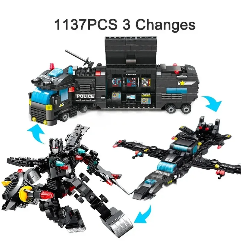 City Police Station SWAT Team Military Set Building Blocks Car Fighting Robot DI