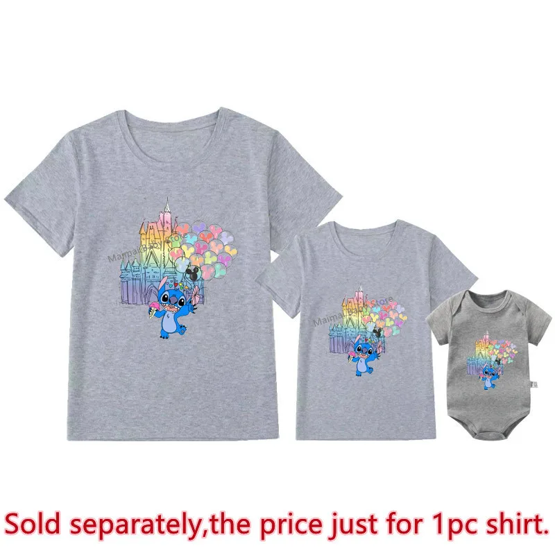 New Watercolor Castle Stitch Print Family Matching Shirts Funny Family Look Dad Mom Kids Tees Tops First Disneyland Trip Outfits 5