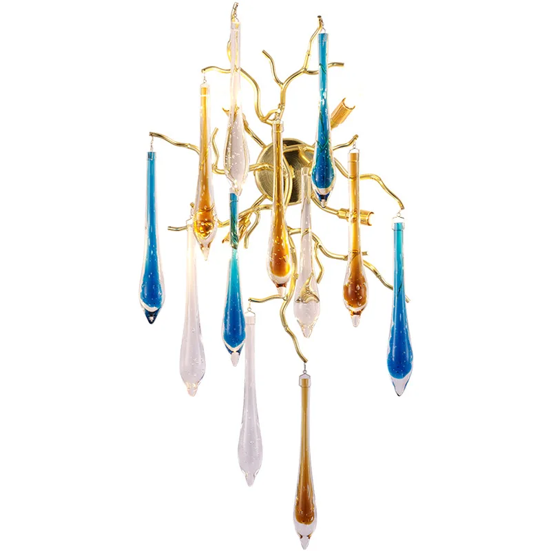 

Light luxury branch type crystal wall lamp aluminum golden bedroom living room aisle lamp
