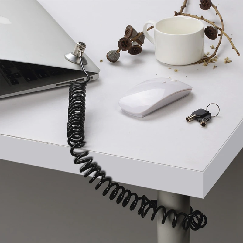 Laptop Computer Lock Laptop Lock Anti-Theft Universal Retractable Spring Rope Steel Cable Key Computer