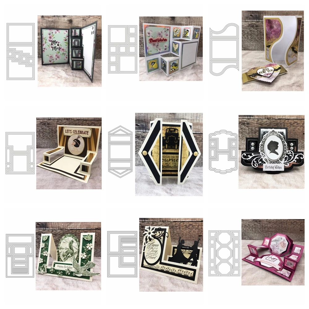 Zig Zag Stepper Card Metal Cutting Dies Center Stepper Easel Card Octagon Shutter Die Cuts Stencil Fai Da Te Scrapbooking Cards X39