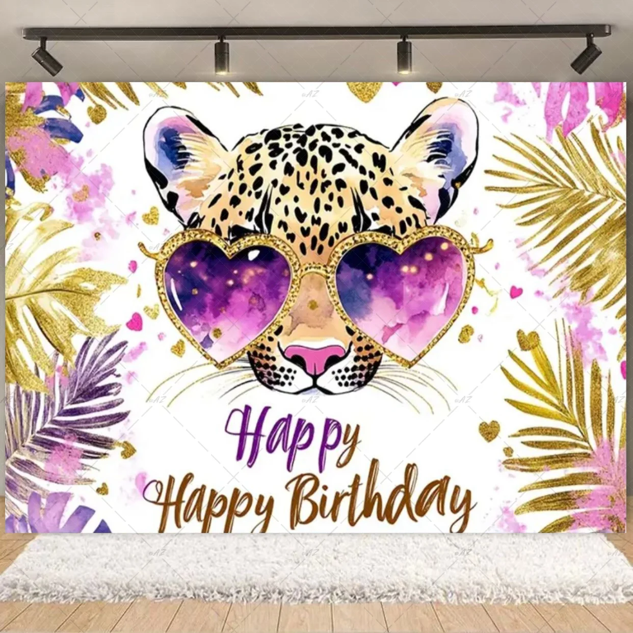 Goldener glänzender Leopardenmuster-Hintergrund, Geburtstag, bunter rosa Leopardenmuster, Partydekoration, Fotografie-Hintergrund, Geschenke für Mädchen und Jungen – Detail 9