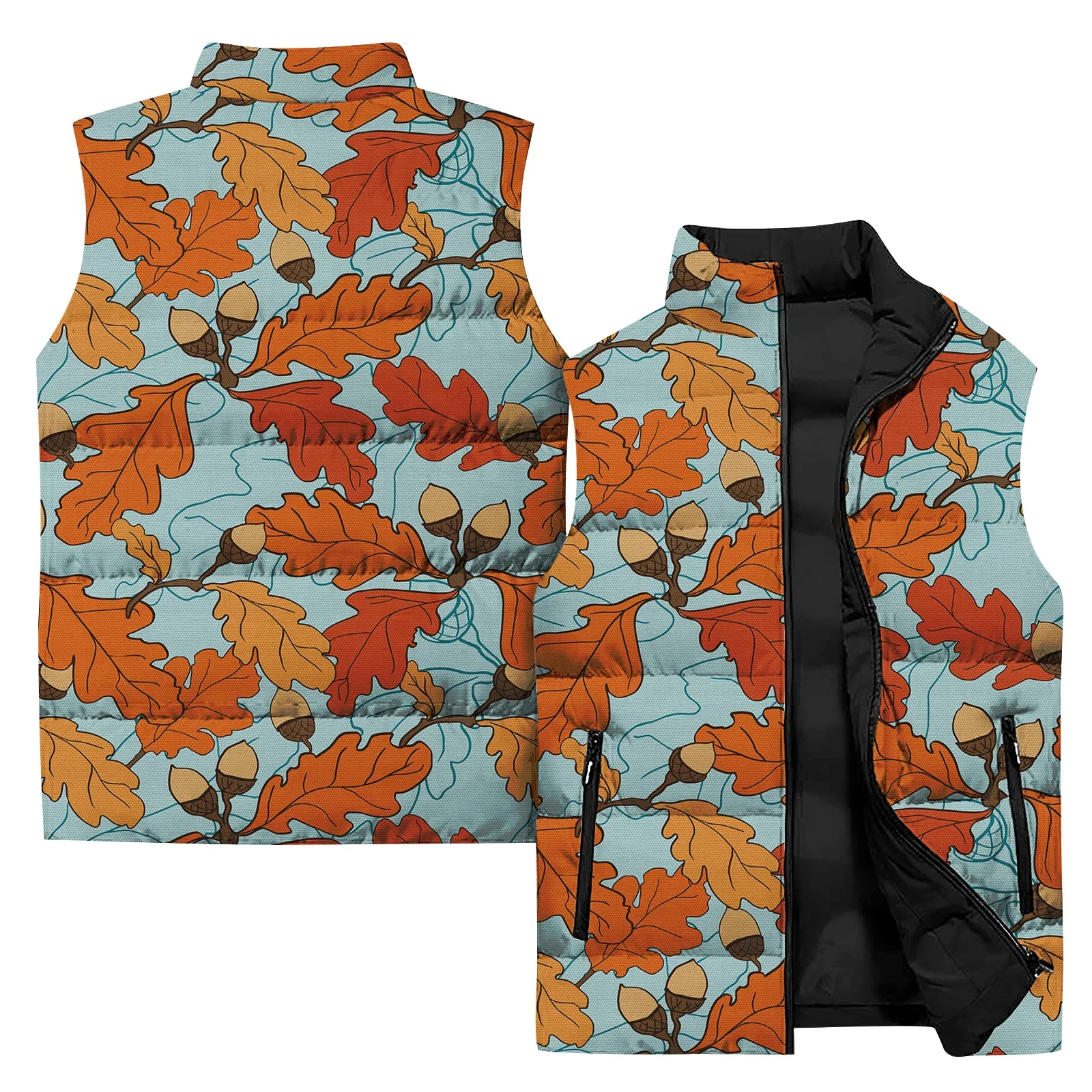 thumbnail image 1 of Chaleco acolchado de otoño para hombre con estampado 3D de Maple Leaf, chaquetas de plumas asequibles para el Día de Acción de Gracias, duraderas para hombre 2024, 1 of 4