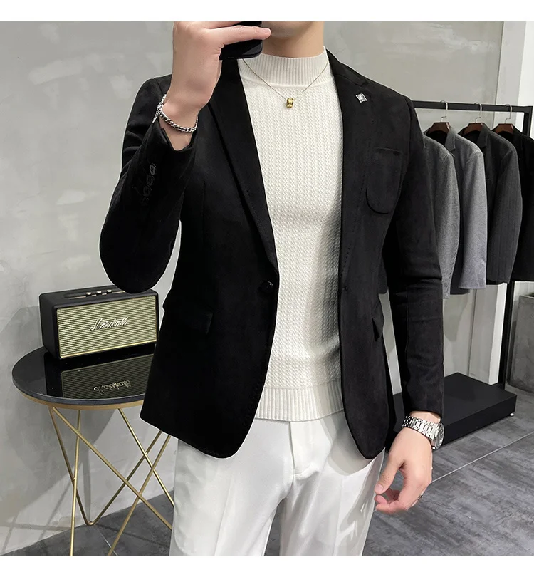 blazer for men wedding Color 6 Costume Homme Deerskin Jacket Suit Men Casual Slim Blazer Hombre Suit Leather Jacket Men Terno Masculino Men Clothing casual blazer