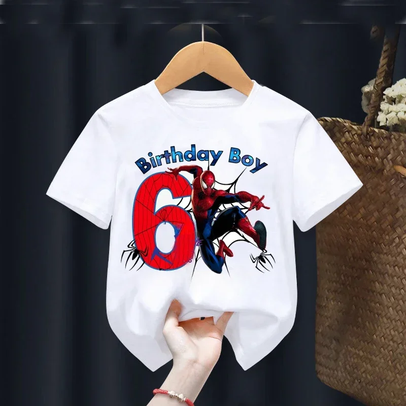 Summer Kid Tshirt 2 3 4 5 6 7 8 Marvel Spiderman Birthday Gift Short Sleeve Children Clothes Baby Tee Tops Boy Girl T-shirt 5