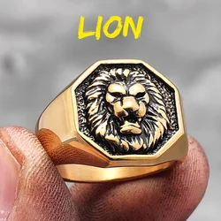 Lion King Animal Stainless Steel Rings - Trendy Unique Punk Style Jewelry Gift - 8 (R760 - Lion - Gold)