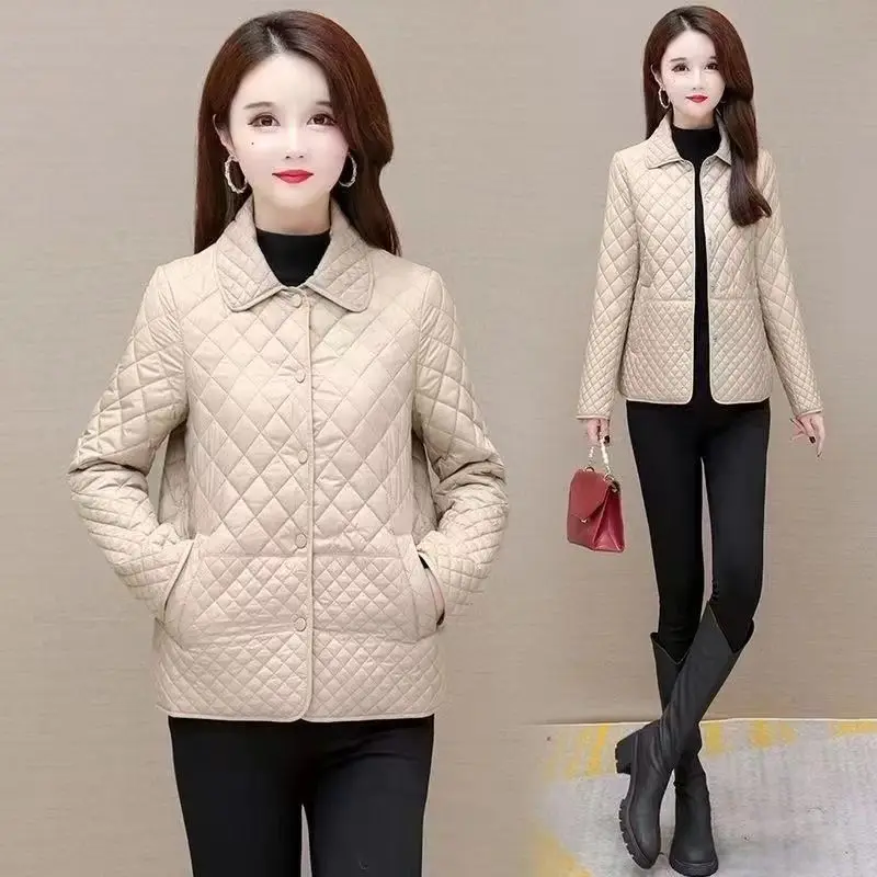 

Lapel Thin Cotton Jackets Women Slim Single-breasted Autumn Winter Coat Korean Style Quilted Jacket Plus Size Warm Outerwear