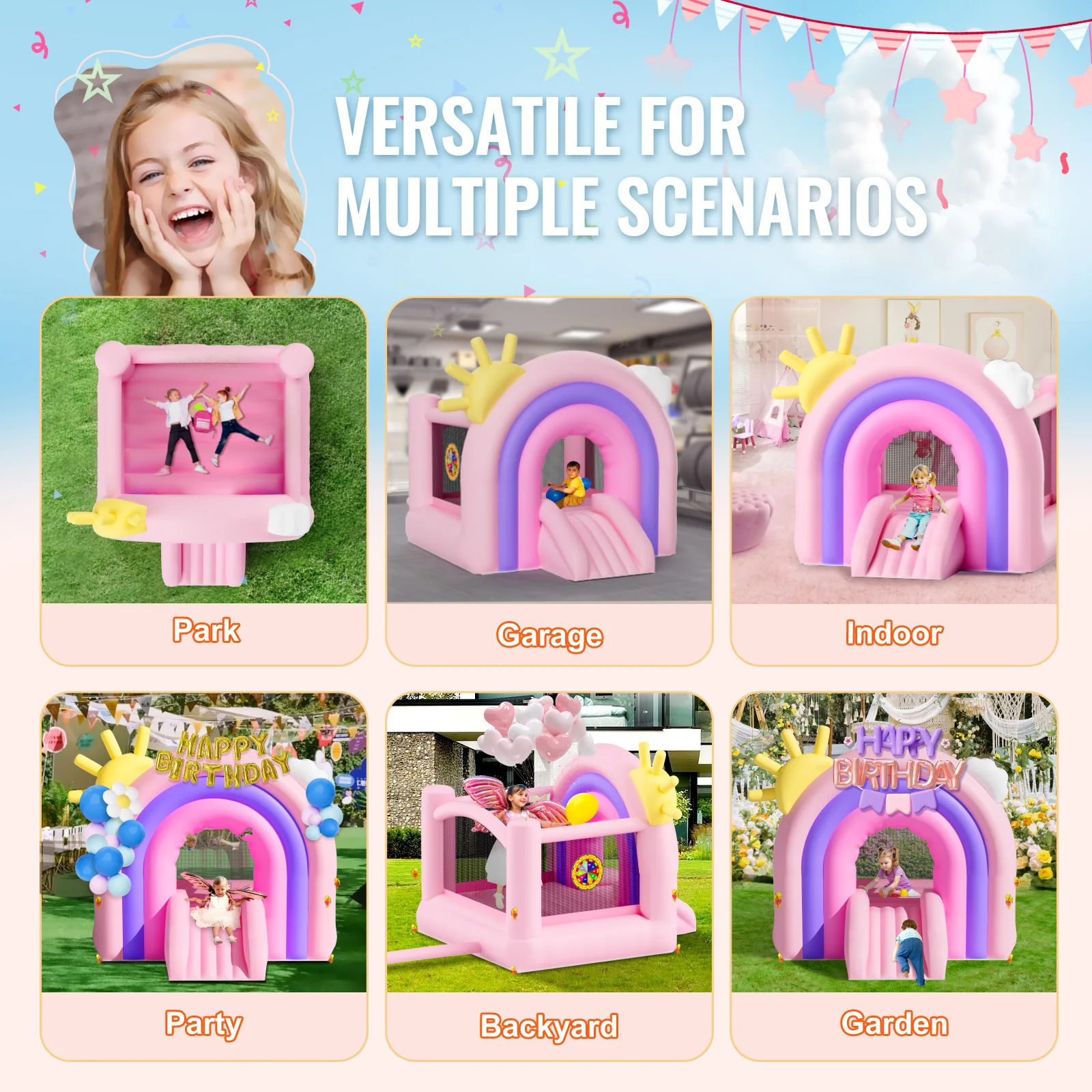 VEVOR Inflatable Bounce House Indoor Outdoor Playhouse Trampoline Kid Jumping Bouncer with Blower Slide Storage Bag 110x91x91 in 6