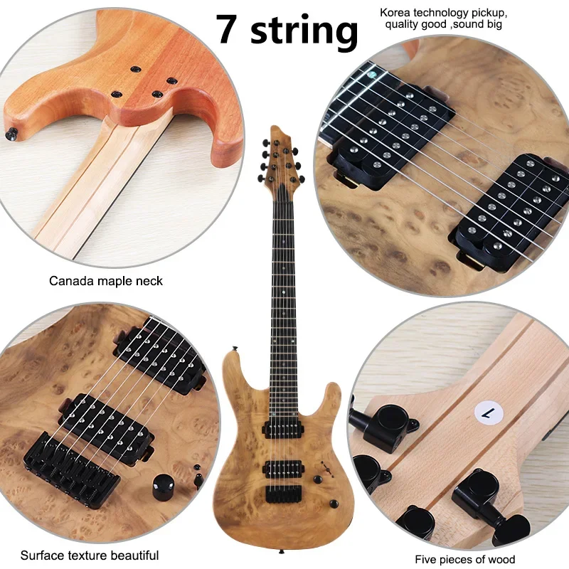 7 String 39 Inch 24 Frets Electric Guitar Natural Color Korea-made Pickup acoustic electric guitar