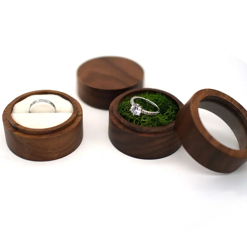 Wood Wedding Ring Case Box Natural Walnut Wooden Jewelry Display Box Organizer Earring Rings Holder Gift Packaging Boxes 2