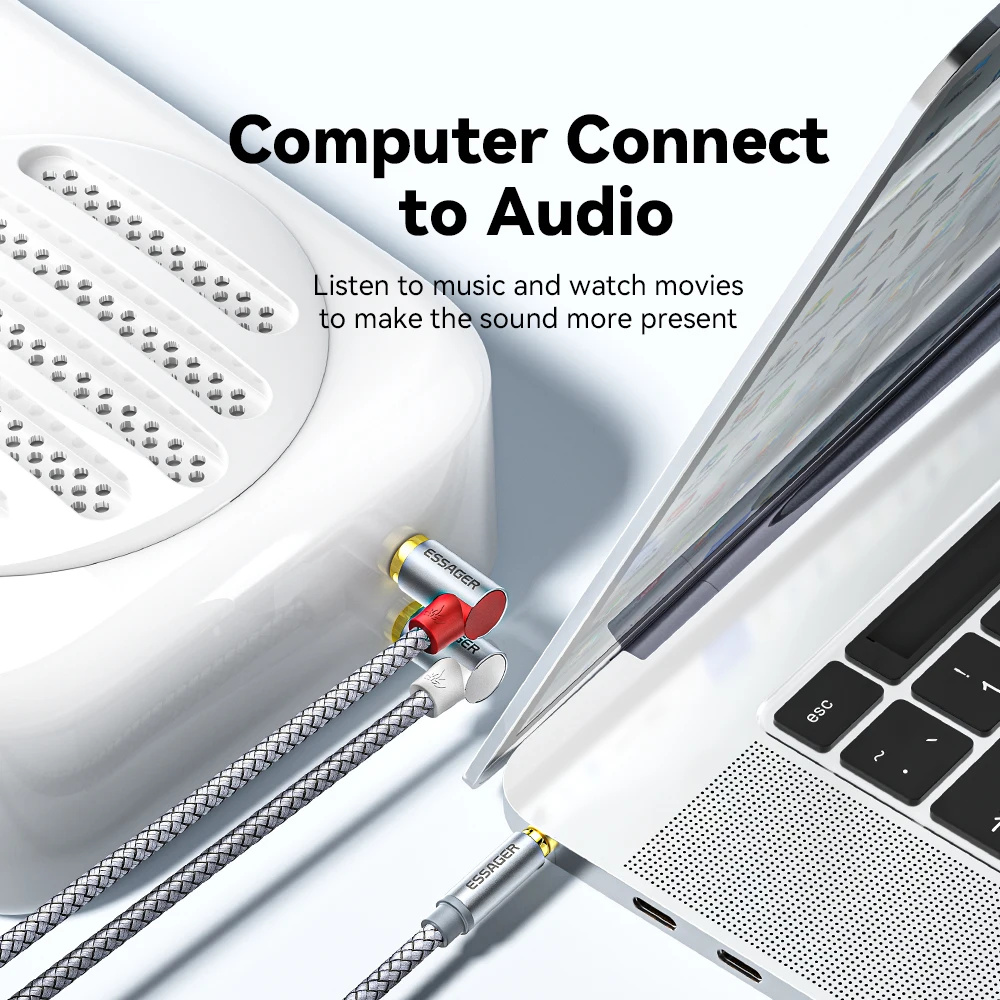 Essager 90° RCA Cable Jack 3.5 to RCA Audio Cable 3.5mm Jack to 2RCA Male Splitter Aux Cord For TV PC Amplifier DVD Speaker Wire