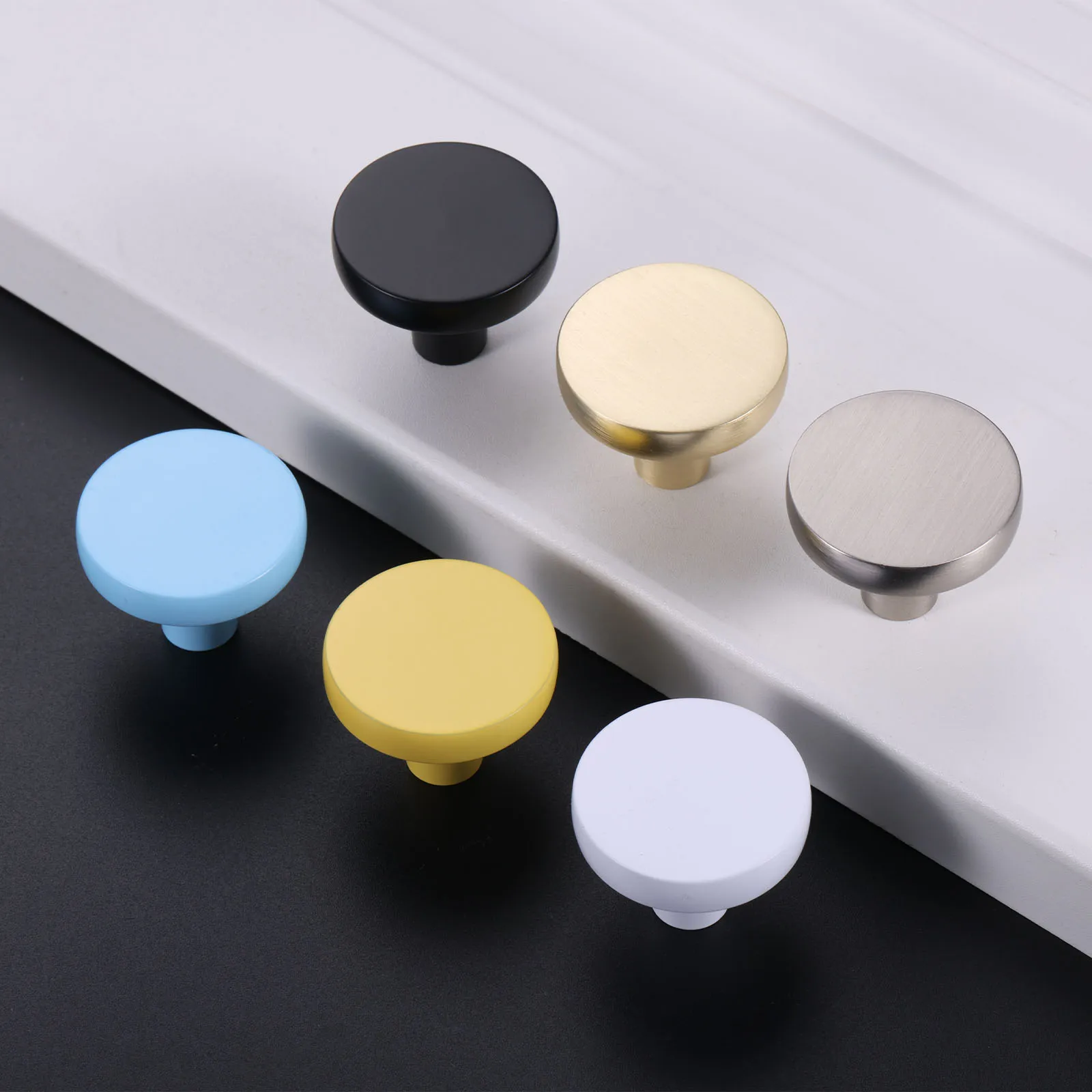 Furniture Round Flat Knob with M4 Screw Small Alloy Handle White Blue Brass/Nickel Brushed Black 30mm Fit Cabinet Drawer Dresser