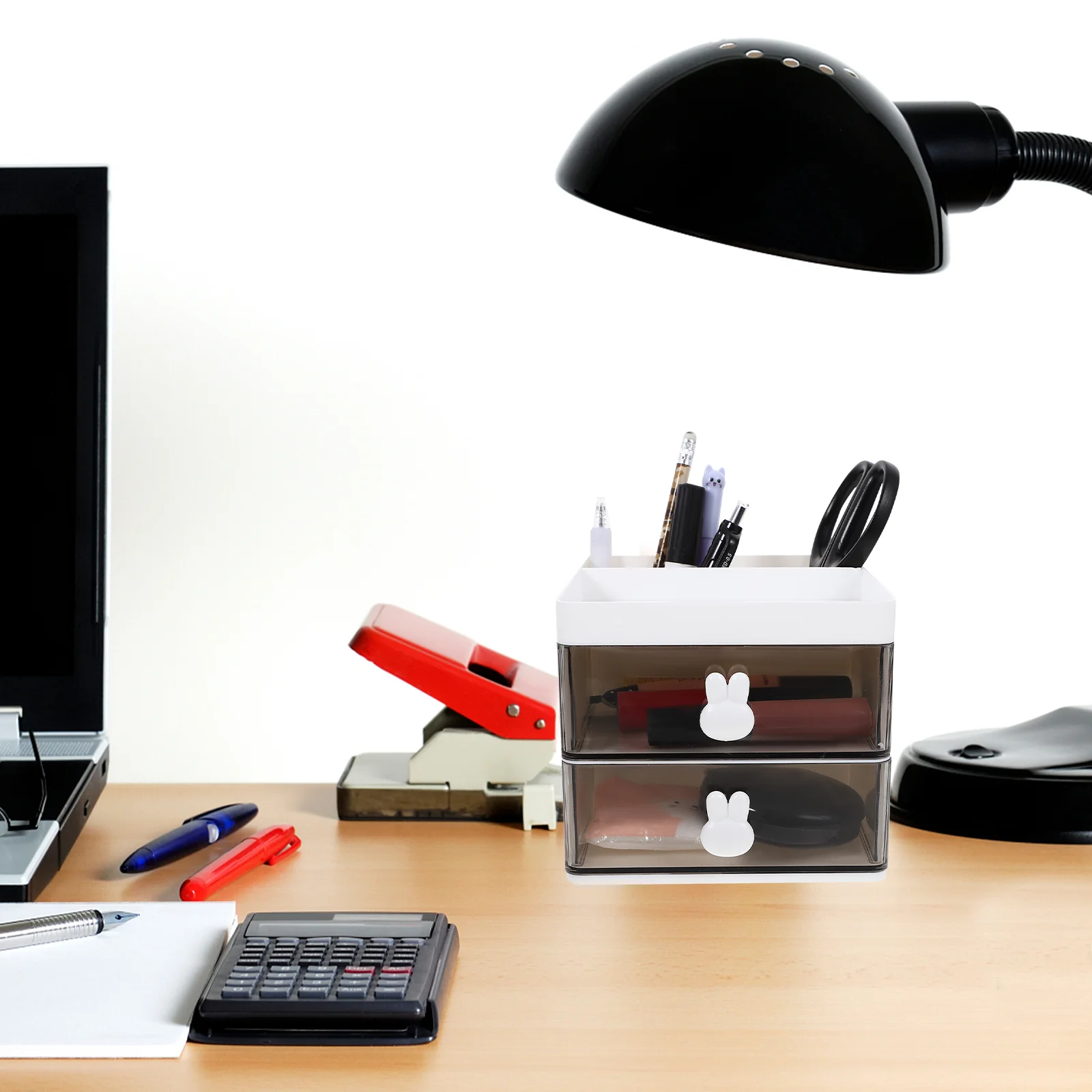 

Drawer-type Pen Holder Office Desk Sundries Storage Rack Stationery Desktop Box (white) Shelving Shelfs Plastic Racks