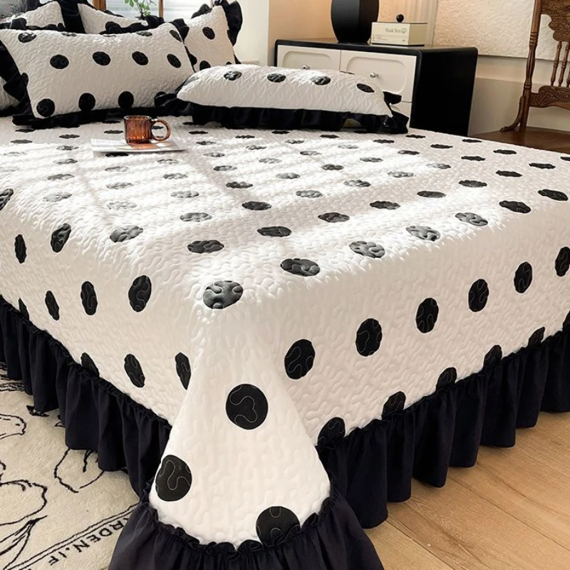 Four Season Korean Princess Style Bed Cover and Pillowcase 3pcs Single Double Bedspread Quilted Blanket Home Decorative Coverlet