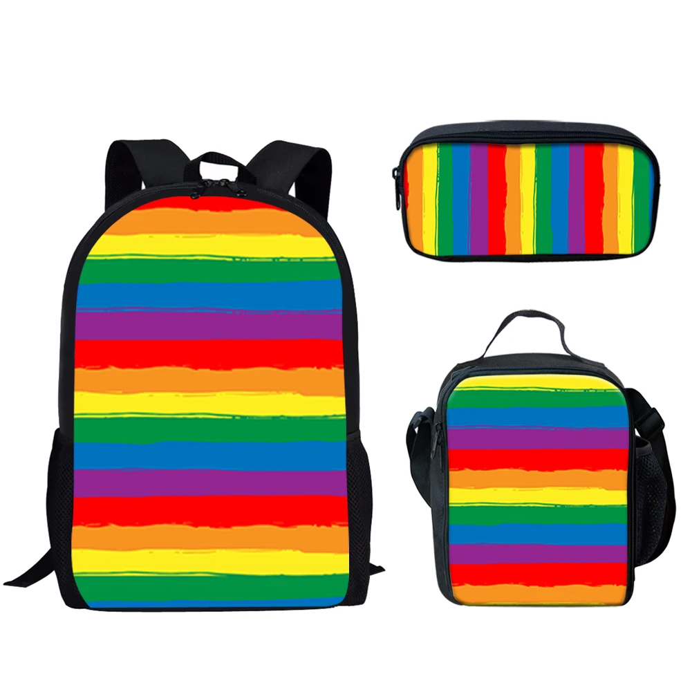 Rainbow Pride Stripes Print 3Set School Bags for Teen Boys Casual Backpack for Boys Girls Schoolbags Large Capacity Backpackss