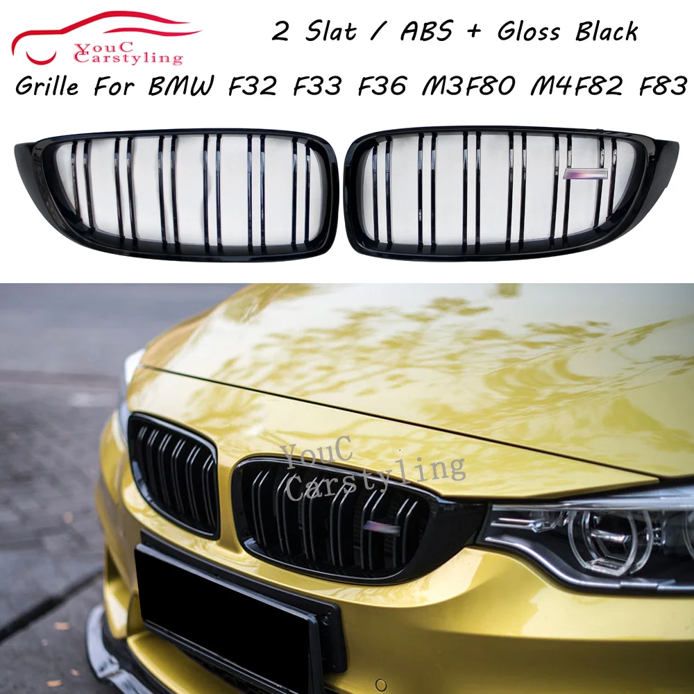 

F32 ABS Carbon Fiber Front Kidney Grille Dual Slat Grill Mesh for BMW 4 Series F32 F33 F36 M3 F80 M4 F82 F83 428i 435i 2014 +