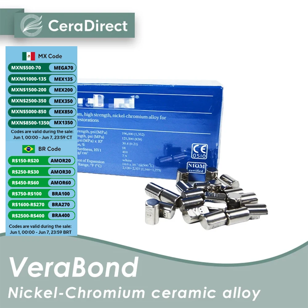 Materiały laboratorium dentystyczne VeraBond Nicr nikiel chrom z berylem dentystycznym niklowo-chromowym stopem ceramicznym 1 kg/pudełko