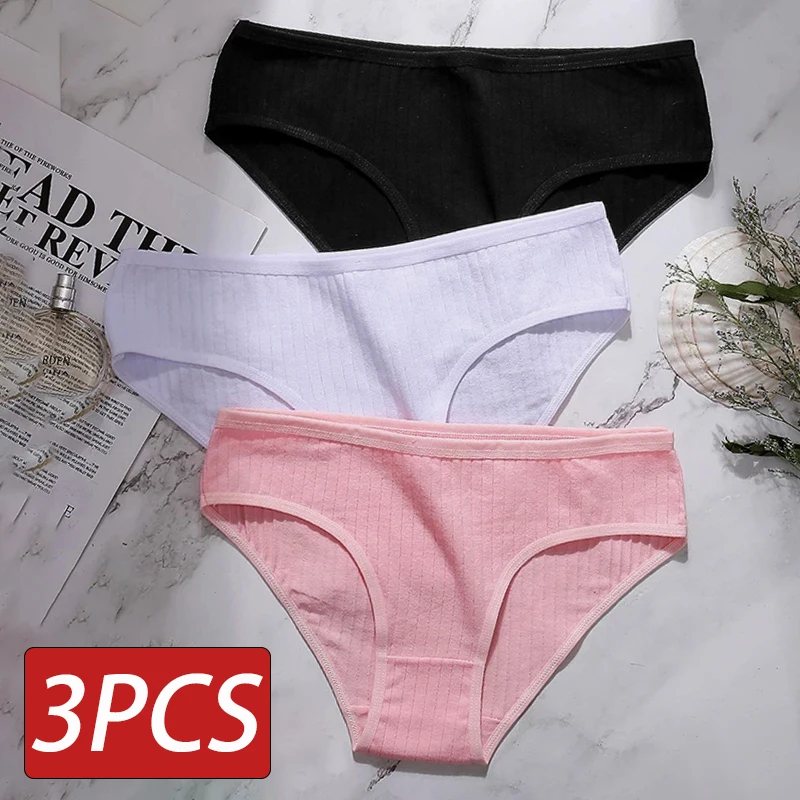 3PCS Cotton Underwear Women's Panties Sexy Solid Color Briefs Female  Underpants Breathable Comfort Intimates Women Lingerie M-XL