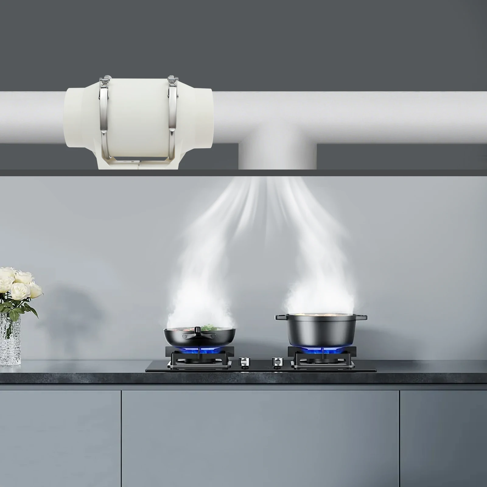 Ventilateur d'extraction en ligne 220V, 2600 tr/min, puissant, pour conduits, extracteur d'air haute efficacité pour salle de bain, cuisine, serre de culture 3