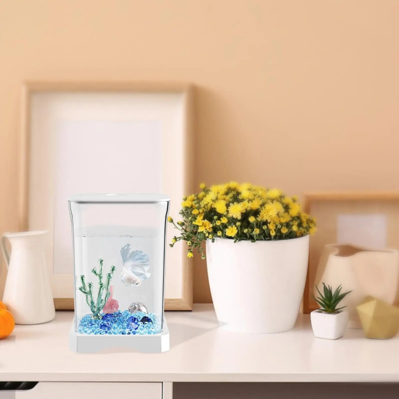 Fish Tank Acrylic Fish Bowl Reptile Terrarium Tank Small Goldfish Multiuse for Home Desktop Living Room Office Turtle