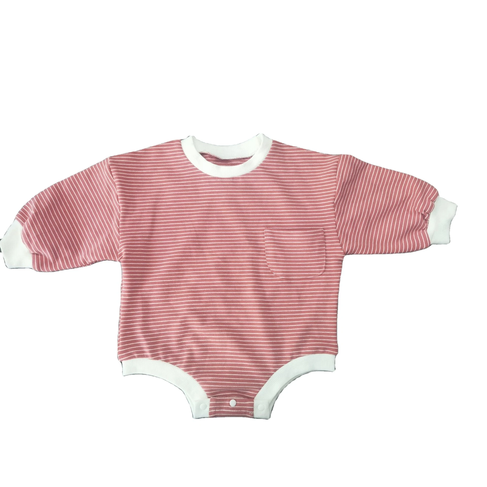 Striped Baby Oversized Sweatshirt Romper Organic Cotton Bubble Onesie
